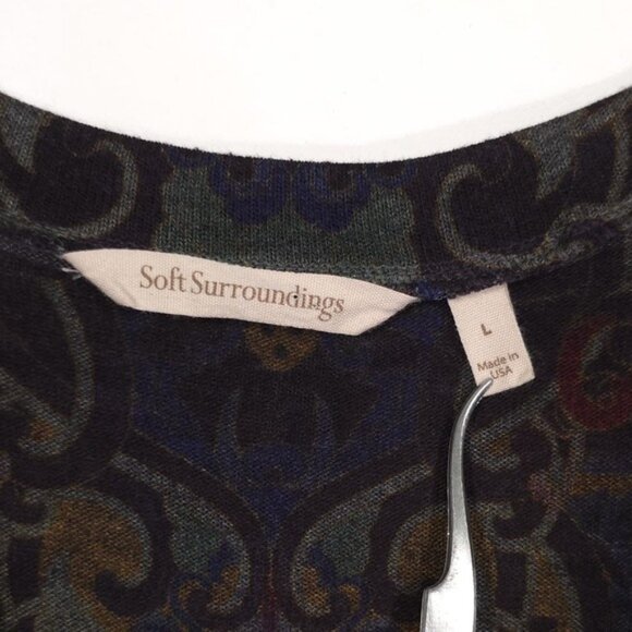 Soft Surroundings Women's Floral Tunic Top LARGE Scoop Neck Artsy USA🇺🇸MADE - Picture 3 of 7